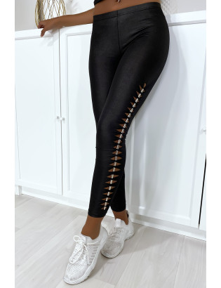 Legging noir brillant très extensible avec accessoire sur les cotés - 6