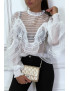 Blouse blanche en tulle avec broderie et volant - 4