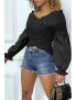 Blouse plissée noire, à manches longues bouffantes - 2