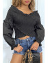Blouse plissée noire, à manches longues bouffantes - 3