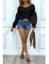 Blouse plissée noire, à manches longues bouffantes - 5