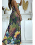 Longue robe motif fleuris jaune avec strass et plis au buste - 2