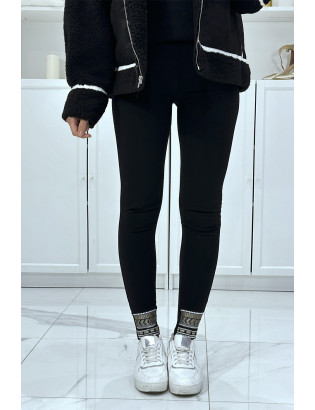 Pantalon slim noir à fausses poches et motif aztèque aux pieds - 1