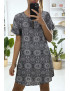 Robe tunique à à motif noir et blanc avec zip au col - 1
