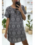 Robe tunique à à motif noir et blanc avec zip au col - 2