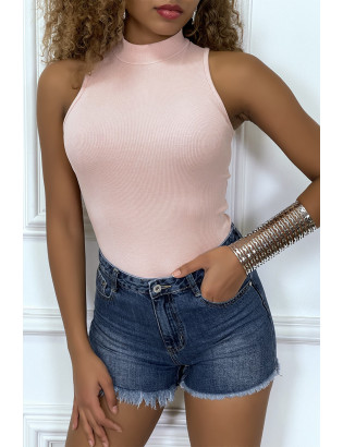 Body col montant rose sans manches - 4