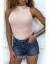 Body col montant rose sans manches - 4