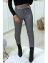 Pantalon slim à motif vichy gris molletonné à l'intérieur avec poches et ceinture - 1