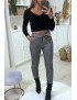 Pantalon slim à motif vichy gris molletonné à l'intérieur avec poches et ceinture - 2
