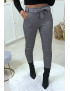Pantalon slim à motif vichy gris molletonné à l'intérieur avec poches et ceinture - 3