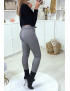 Pantalon slim à motif vichy gris molletonné à l'intérieur avec poches et ceinture - 4