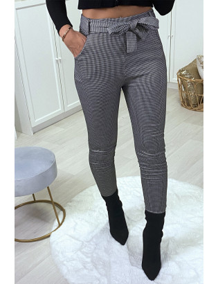 Pantalon slim à motif vichy gris molletonné à l'intérieur avec poches et ceinture - 5