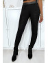 Legging jacquard noir transparent à l'avant et simili à l'arrière - 1