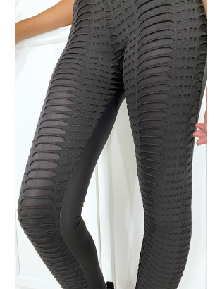 Legging jacquard noir transparent à l'avant et simili à l'arrière - 4