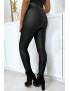 Legging jacquard noir transparent à l'avant et simili à l'arrière - 7