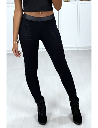 Legging jacquard noir transparent à l'avant et simili à l'arrière - 9