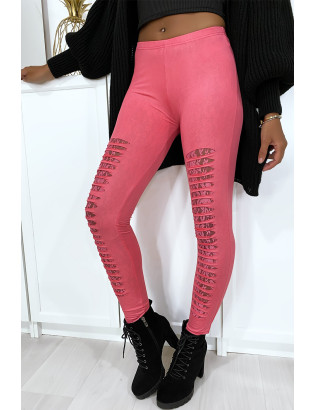 Legging fuchsia effilé à l'avant et doublé en dentelle - 3
