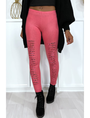 Legging fuchsia effilé à l'avant et doublé en dentelle - 4