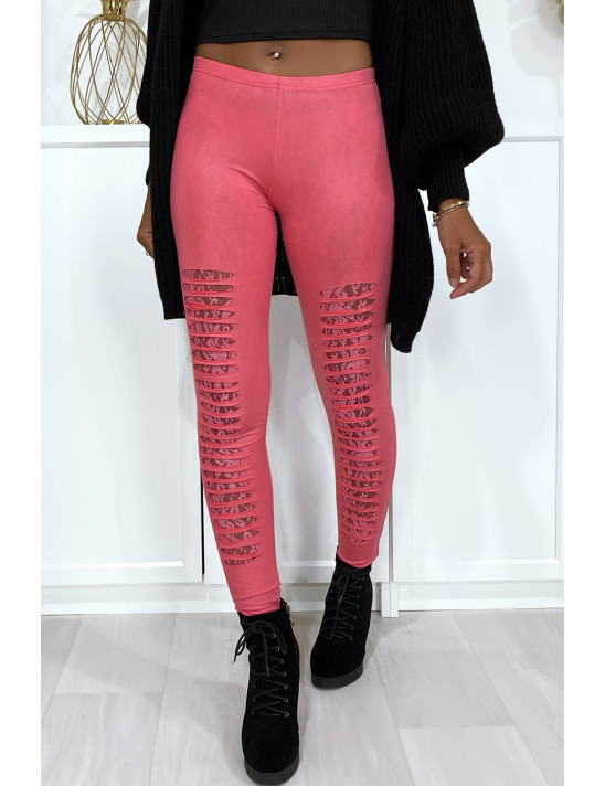 Legging fuchsia effilé à l'avant et doublé en dentelle - 4