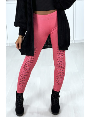 Legging fuchsia effilé à l'avant et doublé en dentelle - 5