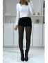 Legging résille noir froncé en bas avec short et élastique à la taille  - 1