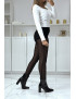 Legging résille noir froncé en bas avec short et élastique à la taille  - 3