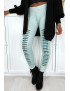 Legging vert d'eau effilé à l'avant et doublé en dentelle - 1