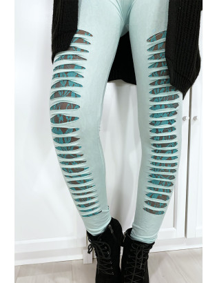 Legging vert d'eau effilé à l'avant et doublé en dentelle - 2