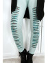 Legging vert d'eau effilé à l'avant et doublé en dentelle - 2