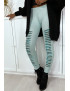 Legging vert d'eau effilé à l'avant et doublé en dentelle - 3
