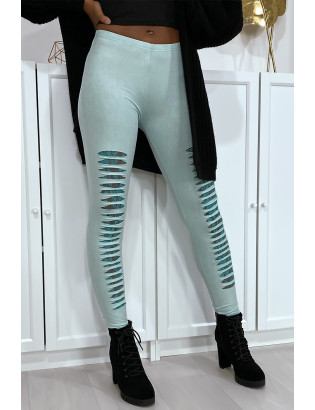 Legging vert d'eau effilé à l'avant et doublé en dentelle - 4