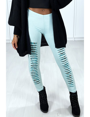 Legging vert d'eau effilé à l'avant et doublé en dentelle - 5