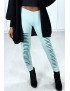 Legging vert d'eau effilé à l'avant et doublé en dentelle - 5