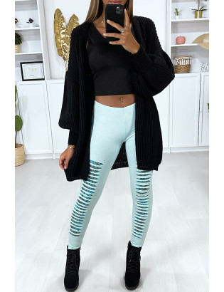 Legging vert d'eau effilé à l'avant et doublé en dentelle - 6