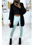 Legging vert d'eau effilé à l'avant et doublé en dentelle - 6