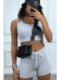 Ensemble débardeur crop et short en gris - 1