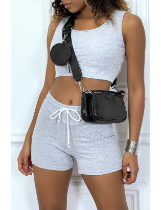 Ensemble débardeur crop et short en gris - 2