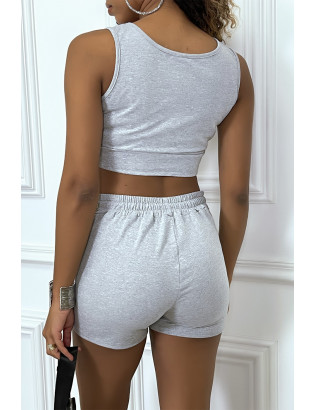 Ensemble débardeur crop et short en gris - 5