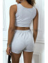 Ensemble débardeur crop et short en gris - 5