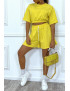 Ensemble jaune short et sweat crop style tenue de tennis - 1