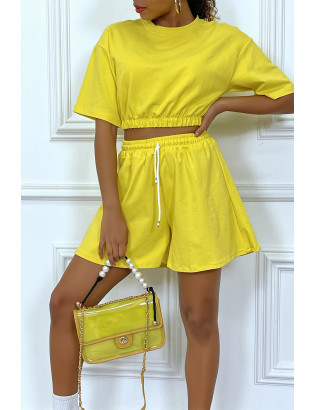Ensemble jaune short et sweat crop style tenue de tennis - 3