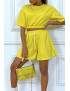 Ensemble jaune short et sweat crop style tenue de tennis - 3