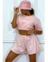 Ensemble rose short et sweat crop style tenue de tennis - 1