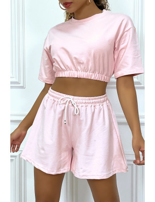 Ensemble rose short et sweat crop style tenue de tennis - 4