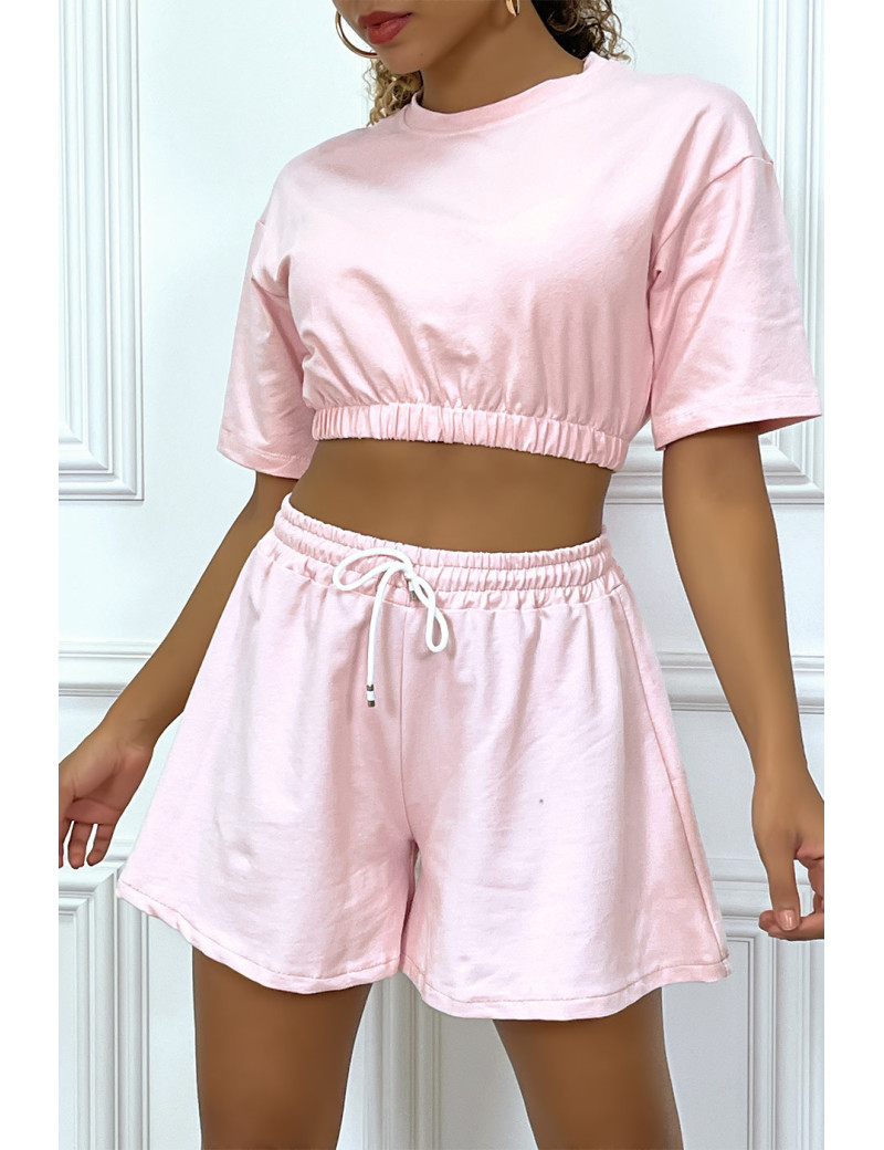Ensemble rose short et sweat crop style tenue de tennis - 4