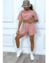 Ensemble rose pale short et sweat crop style tenue de tennis - 1