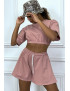 Ensemble rose pale short et sweat crop style tenue de tennis - 2