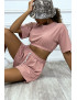 Ensemble rose pale short et sweat crop style tenue de tennis - 4