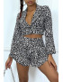 Ensemble veste courte et short gris plissé à motif léopard - 1