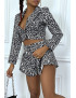 Ensemble veste courte et short gris plissé à motif léopard - 2